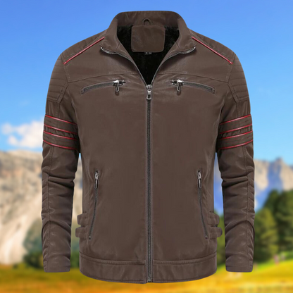 Men's Biker Zip-Up Jacket with Zip-up for easy wear and a secure fit. Brown