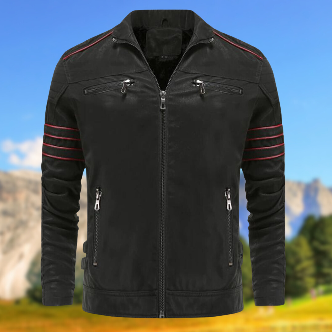 Men's Biker Zip-Up Jacket with Zip-up for easy wear and a secure fit. Black