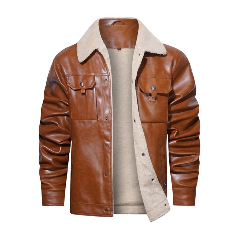 Men's Button-Down Denim Trucker Jacket for Daily Use Warm Brown