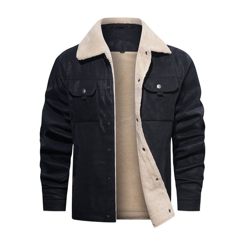 Men's Button-Down Denim Trucker Jacket for Daily Use Warm Black