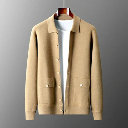Men's Multi-Color Ribbed Button-Down Knit Cardigan for Fall and Winter Camel