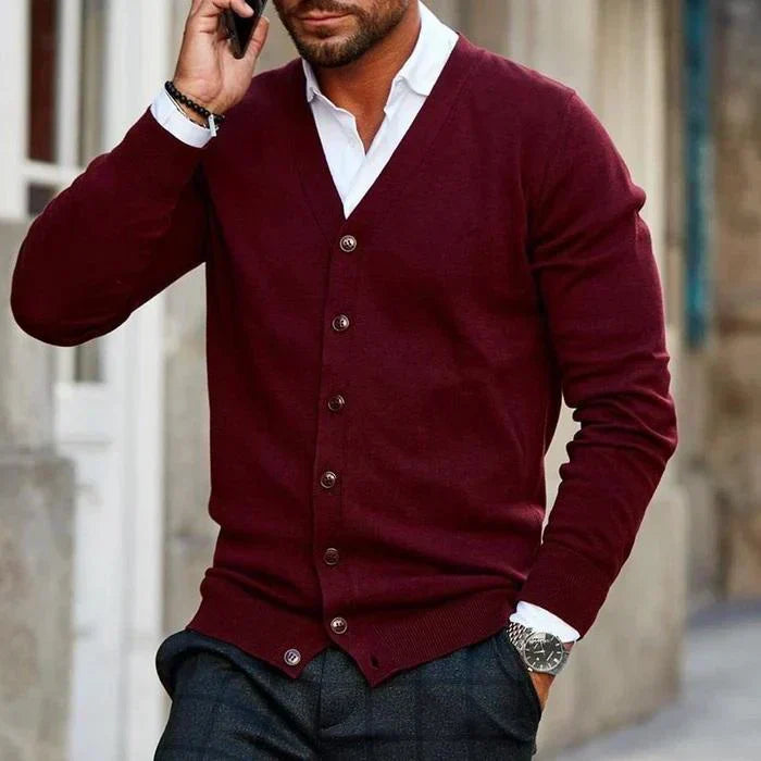 Men's Multi-Color Button-Down Knit Cardigan for Fall and Winter Red