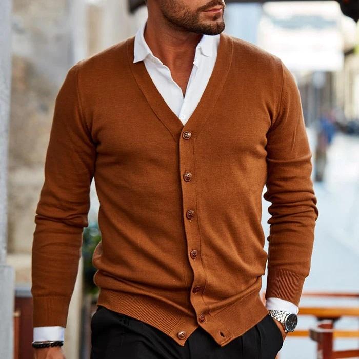 Men's Multi-Color Button-Down Knit Cardigan for Fall and Winter Light Brown