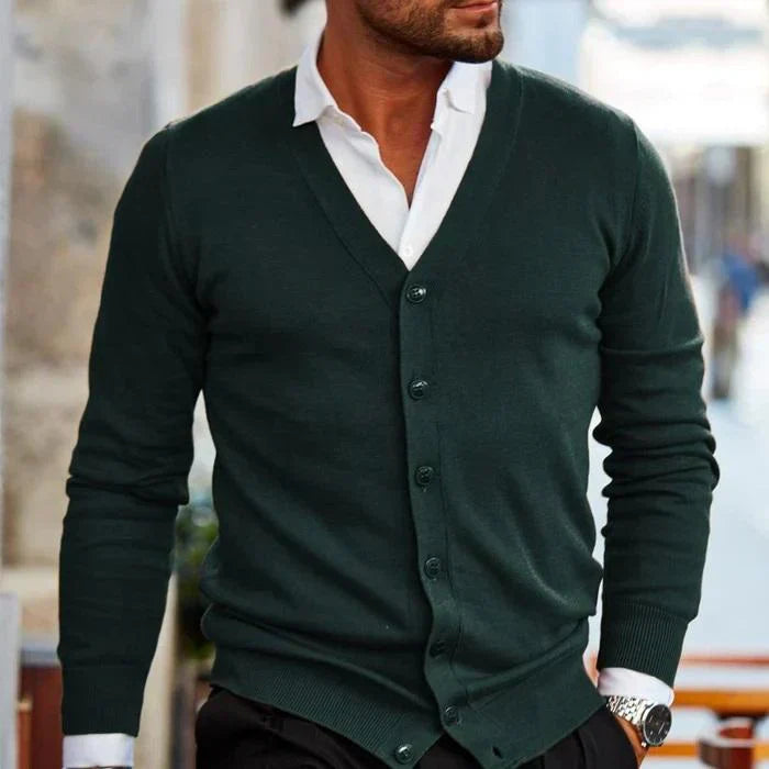 Men's Multi-Color Button-Down Knit Cardigan for Fall and Winter Dark Green