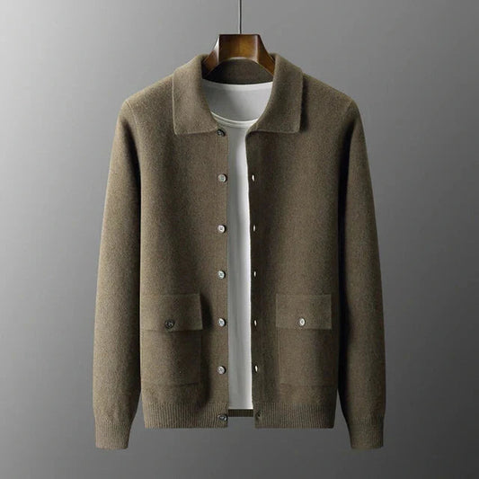 Men's Multi-Color Ribbed Button-Down Knit Cardigan for Fall and Winter Green