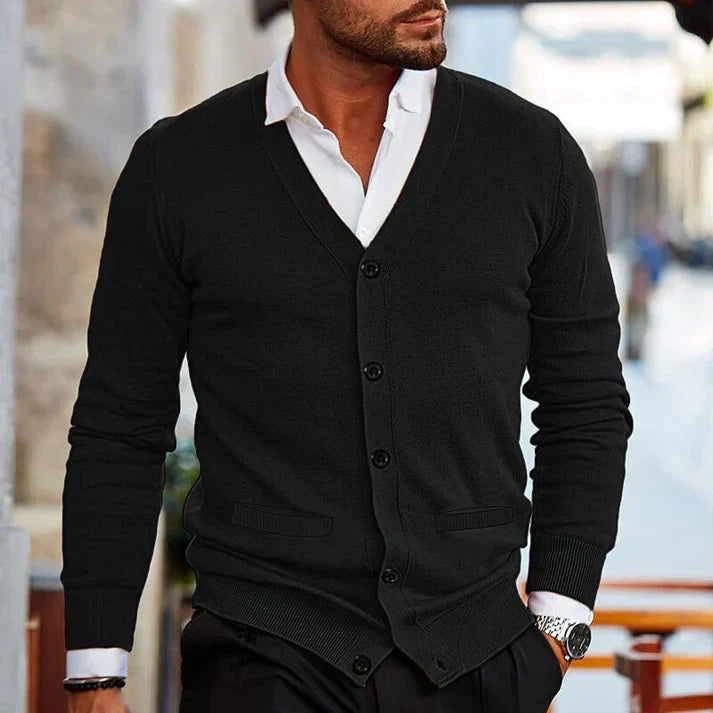 Men's Multi-Color Button-Down Knit Cardigan for Fall and Winter Black