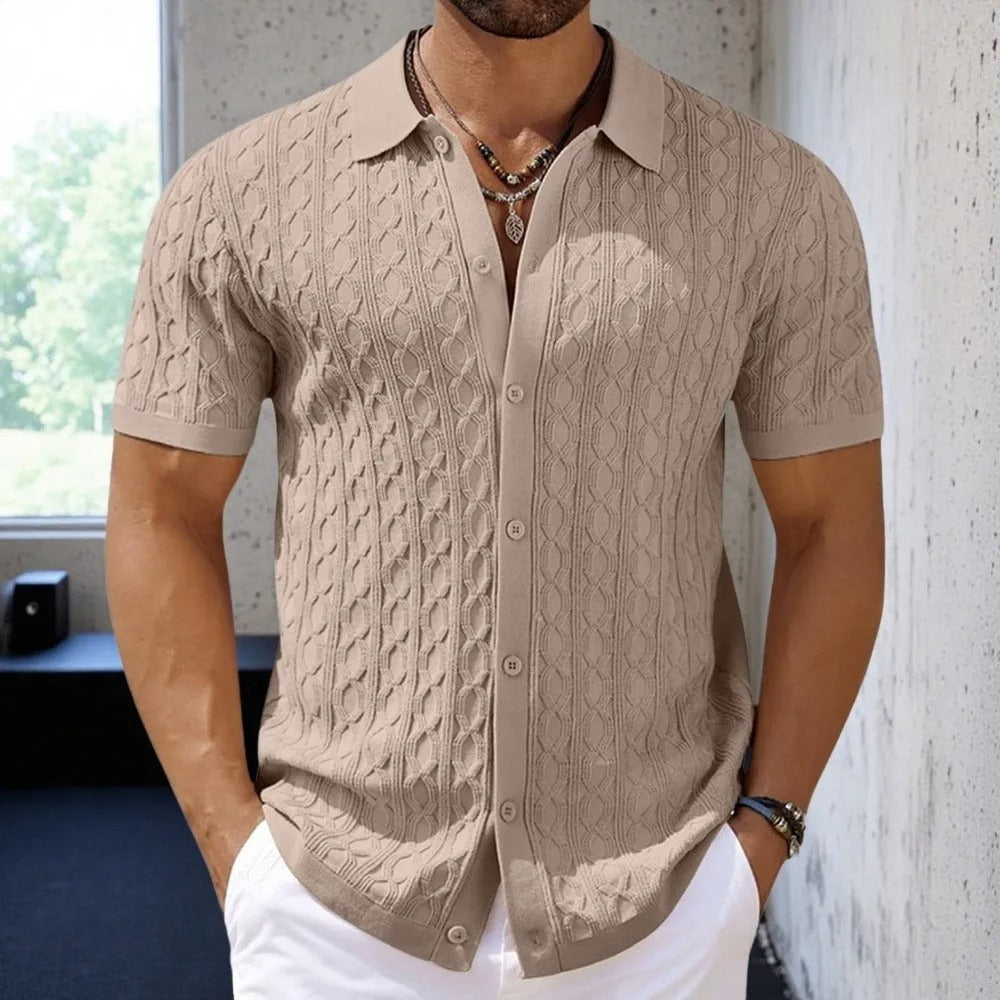 Men's Button-Down Knit Polo Shirt for Fall and Winter Everyday Wear