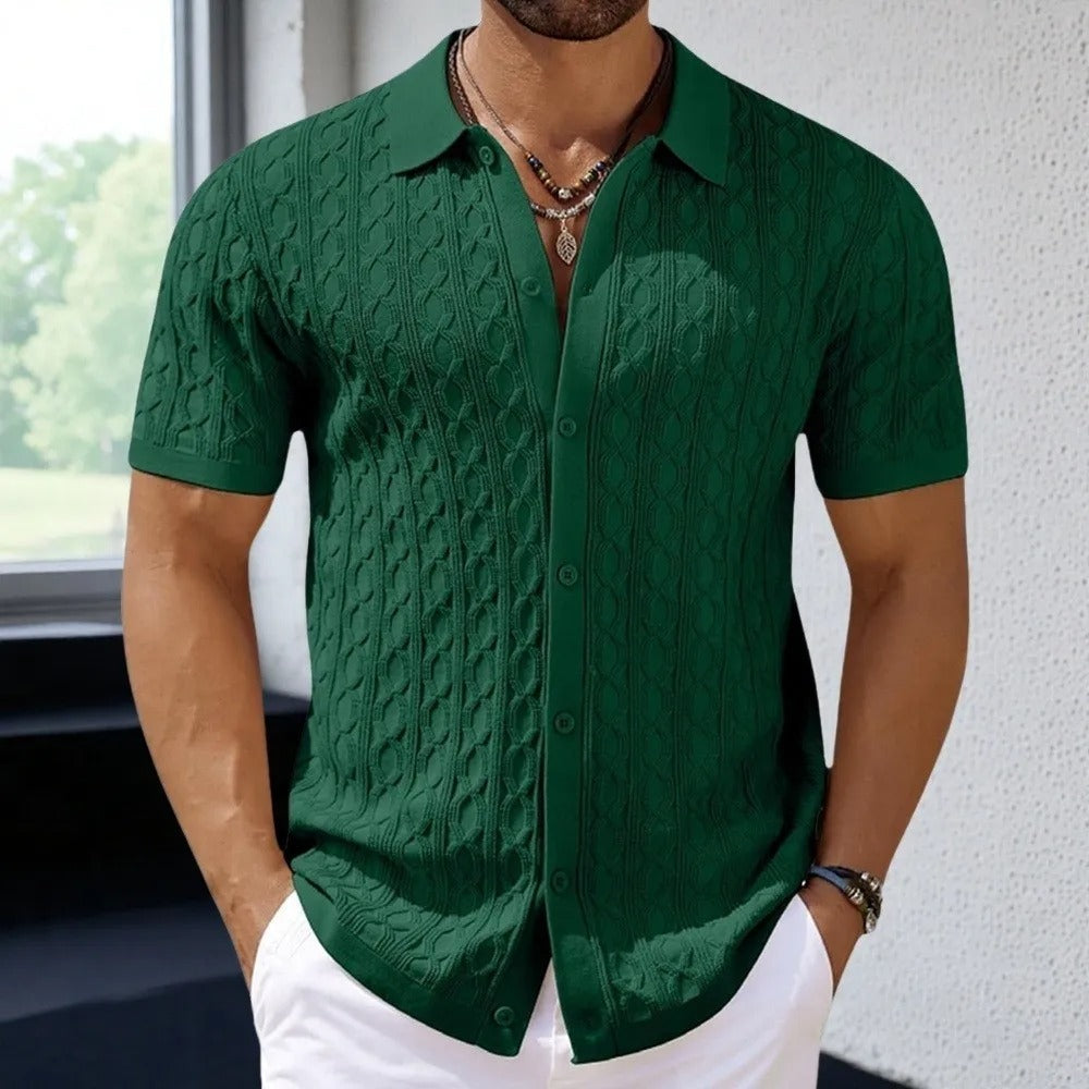 Men's Button-Down Knit Polo Shirt for Fall and Winter Everyday Wear