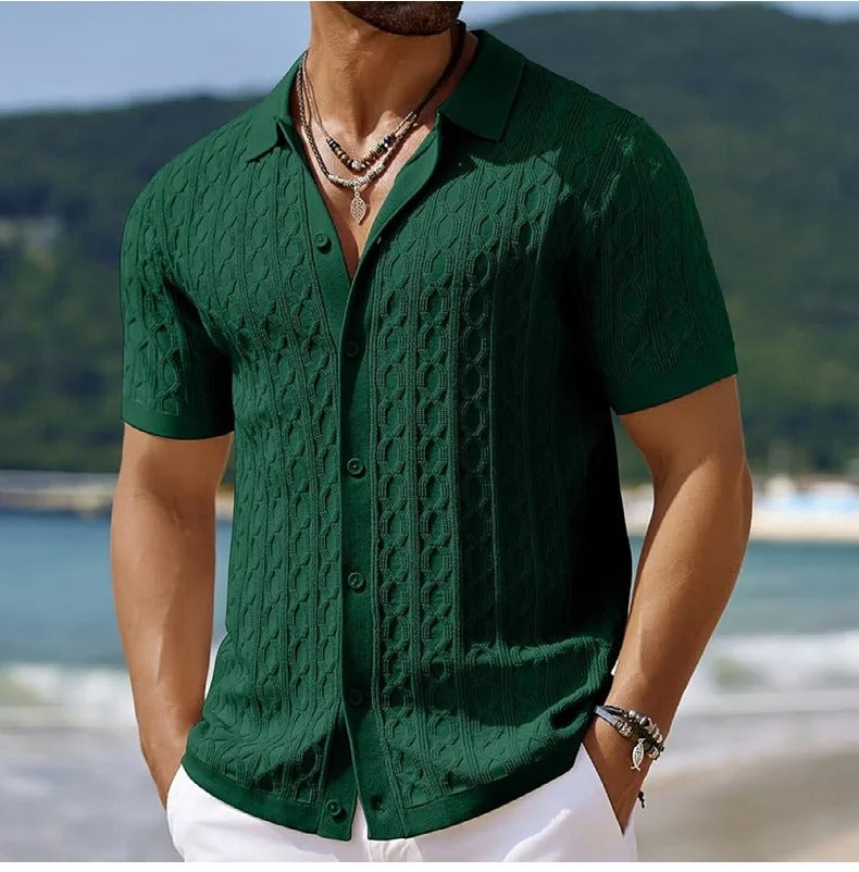 Men's Button-Down Knit Polo Shirt for Fall and Winter Everyday Wear