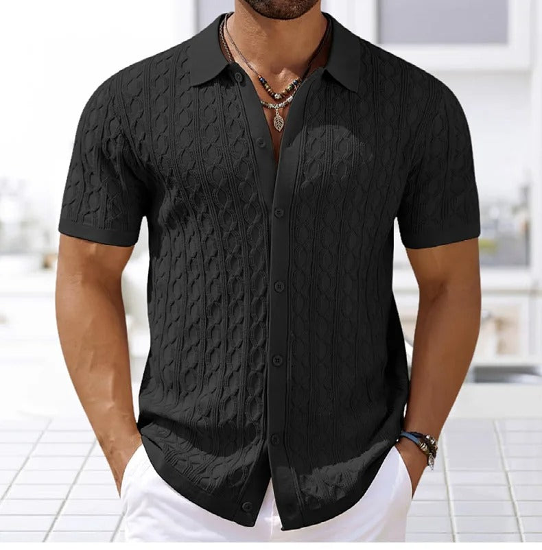 Men's Button-Down Knit Polo Shirt for Fall and Winter Everyday Wear