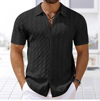 Men's Button-Down Knit Polo Shirt for Fall and Winter Everyday Wear