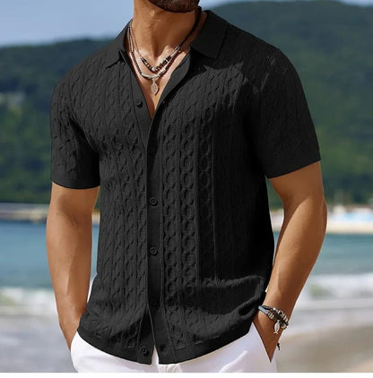 Men's Button-Down Knit Polo Shirt for Fall and Winter Everyday Wear