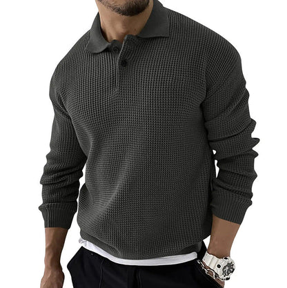 Men's Button-Down Polo Sweater for Fall and Winter Everyday Wear Dark Grey