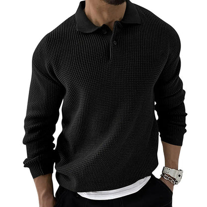 Men's Button-Down Polo Sweater for Fall and Winter Everyday Wear Black