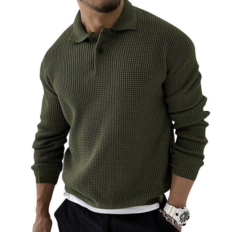 Men's Button-Down Polo Sweater for Fall and Winter Everyday Wear Green
