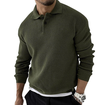 Men's Button-Down Polo Sweater for Fall and Winter Everyday Wear Green