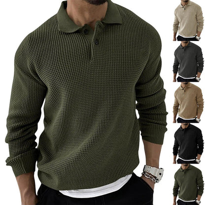 Men's Button-Down Polo Sweater for Fall and Winter Everyday Wear