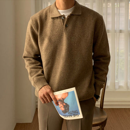 Men's Button-Up Sweater for Fall and Winter Everyday Wear Brown