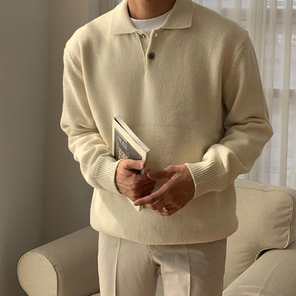 Men's Button-Up Sweater for Fall and Winter Everyday Wear Ivory