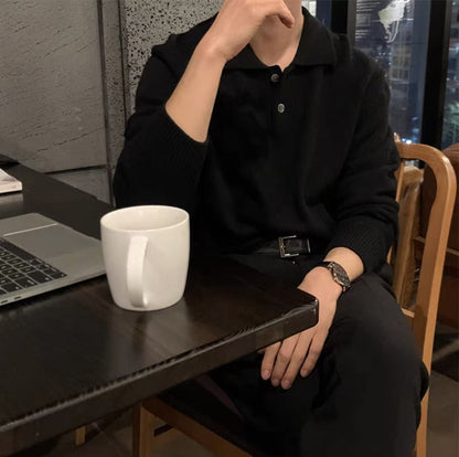 Men's Button-Up Sweater for Fall and Winter Everyday Wear Black
