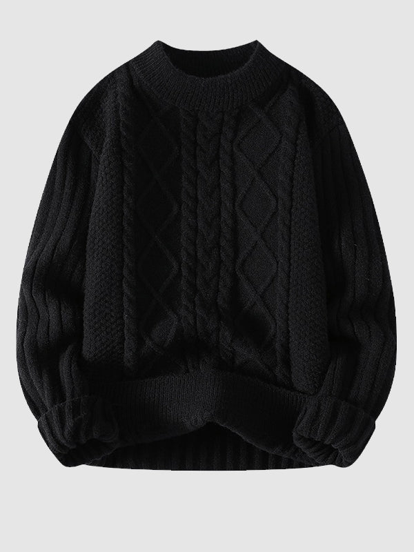 Men's Cable Knit Crew Neck Sweater for Fall and Winter Everyday Wear Black