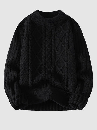 Men's Cable Knit Crew Neck Sweater for Fall and Winter Everyday Wear Black
