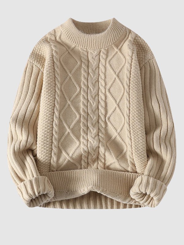 Men's Cable Knit Crew Neck Sweater for Fall and Winter Everyday Wear Khaki
