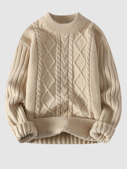 Men's Cable Knit Crew Neck Sweater for Fall and Winter Everyday Wear Khaki