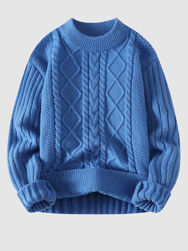 Men's Cable Knit Crew Neck Sweater for Fall and Winter Everyday Wear Blue