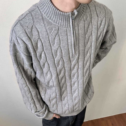 Men's Cable Knit Quarter Zip Sweater for Fall and Winter Everyday Wear Grey