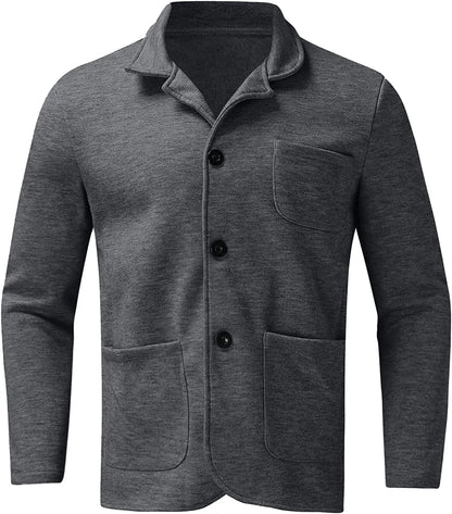 Men's Dark Gray Casual Button-Down Jacket for Fall and Winter
