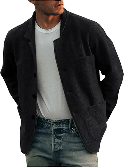Men's Dark Gray Casual Button-Down Jacket for Fall and Winter