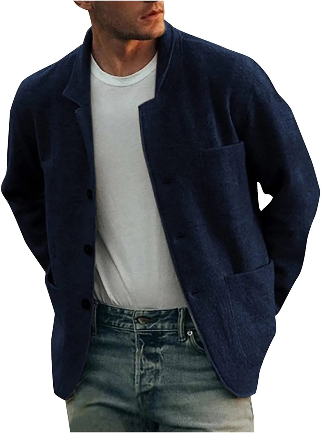 Men's Dark Gray Casual Button-Down Jacket for Fall and Winter