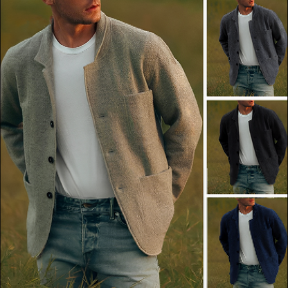 Men's Dark Gray Casual Button-Down Jacket for Fall and Winter