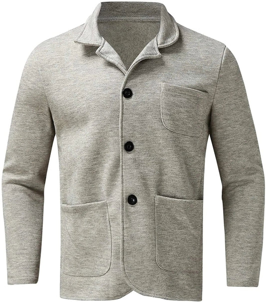 Men's Dark Gray Casual Button-Down Jacket for Fall and Winter