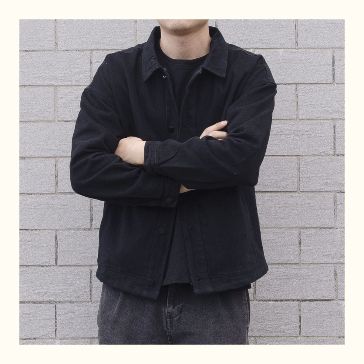 Men's Black Casual Button-Down Jacket for Fall and Winter