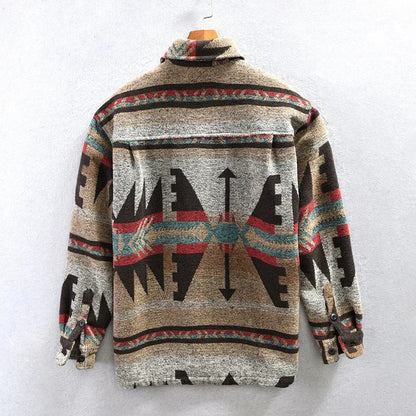 Men's Multi-Color Aztec Casual Button-Down Jacket for Fall and Winter