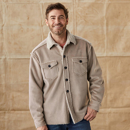 Men's Beige Casual Button-Down Jacket for Fall and Winter