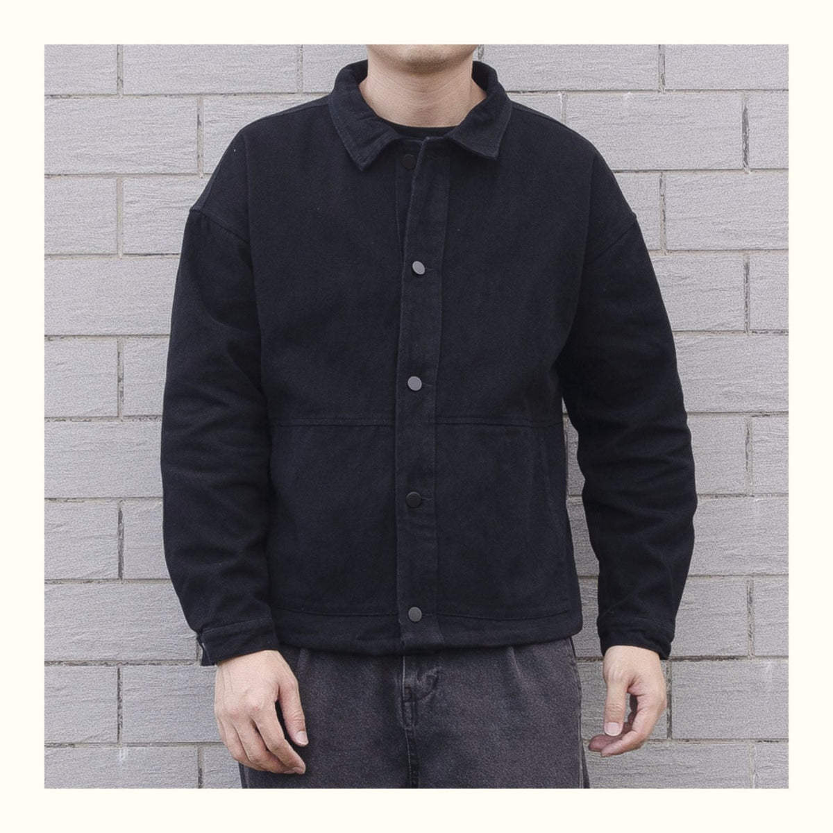 Men's Black Casual Button-Down Jacket for Fall and Winter