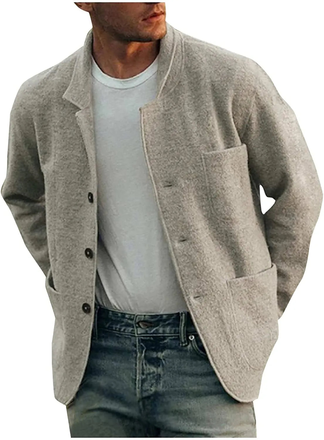 Men's Dark Gray Casual Button-Down Jacket for Fall and Winter