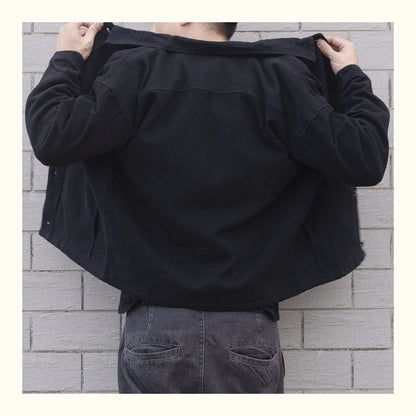 Men's Black Casual Button-Down Jacket for Fall and Winter