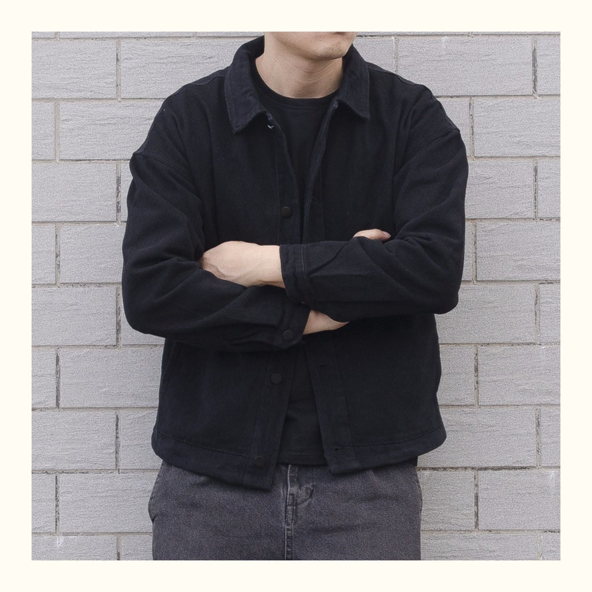 Men's Black Casual Button-Down Jacket for Fall and Winter