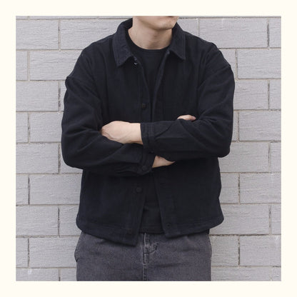 Men's Black Casual Button-Down Jacket for Fall and Winter