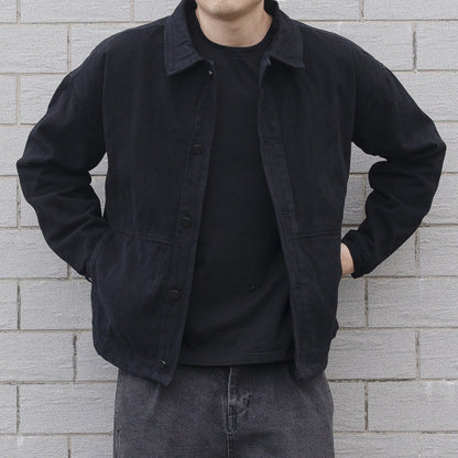 Men's Black Casual Button-Down Jacket for Fall and Winter Black