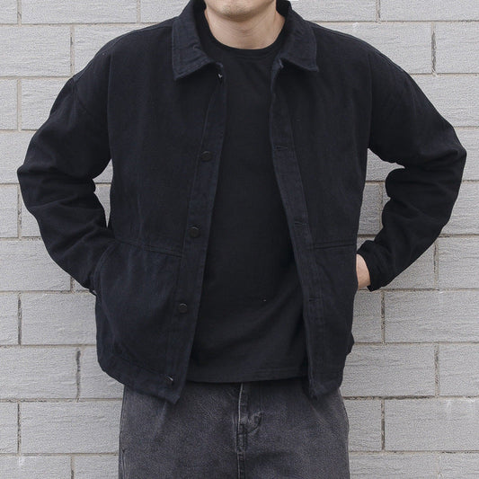 Men's Black Casual Button-Down Jacket for Fall and Winter Black