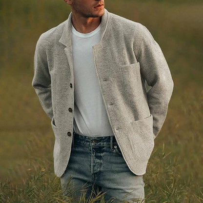Men's Dark Gray Casual Button-Down Jacket for Fall and Winter