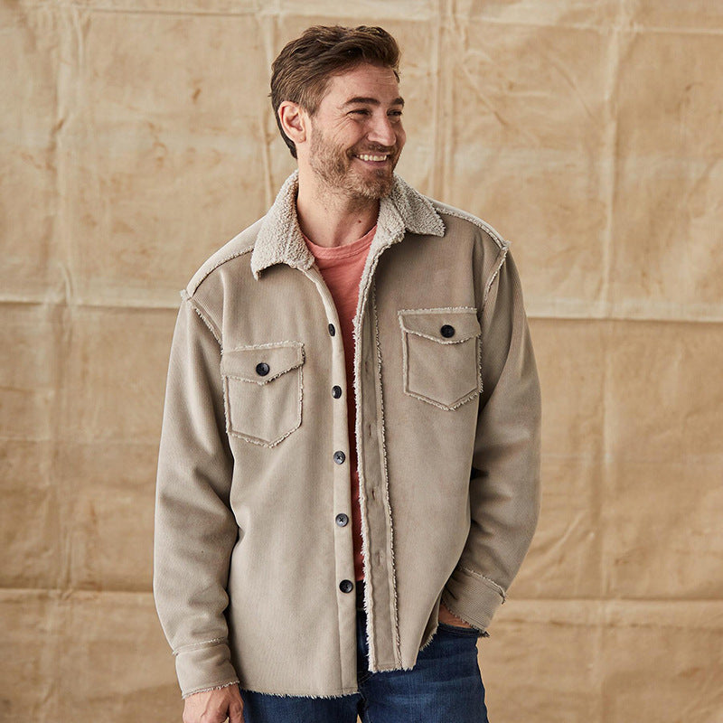 Men's Beige Casual Button-Down Jacket for Fall and Winter Beige