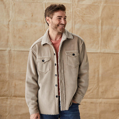 Men's Beige Casual Button-Down Jacket for Fall and Winter Beige