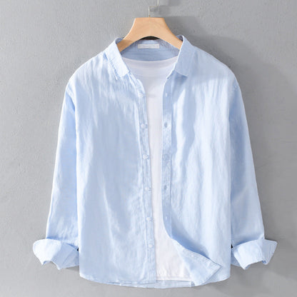 Men's Red Casual Button-Down Shirt for Fall and Winter Everyday Wear Blue