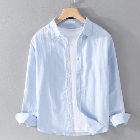 Men's Red Casual Button-Down Shirt for Fall and Winter Everyday Wear Blue